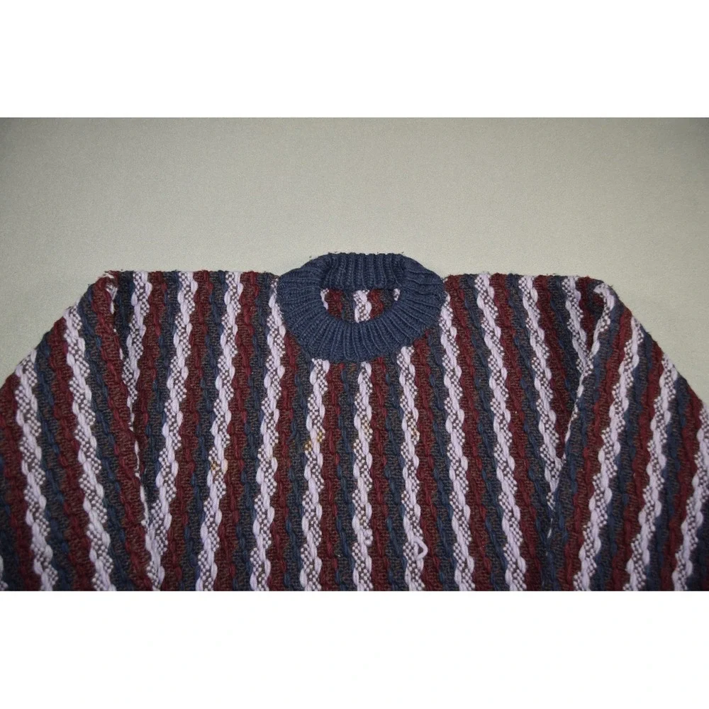 Vintage Wool Sweater Mens Large Striped Chunky Hand Knit Fisherman Crewneck